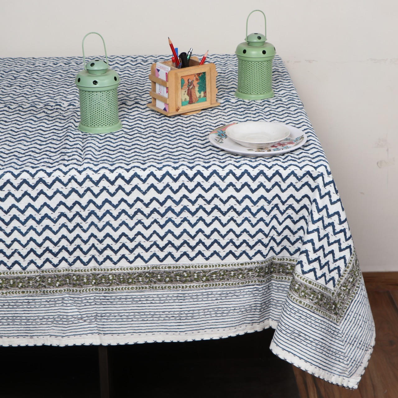 Multi Kantha Block Printed Cotton Table Cover