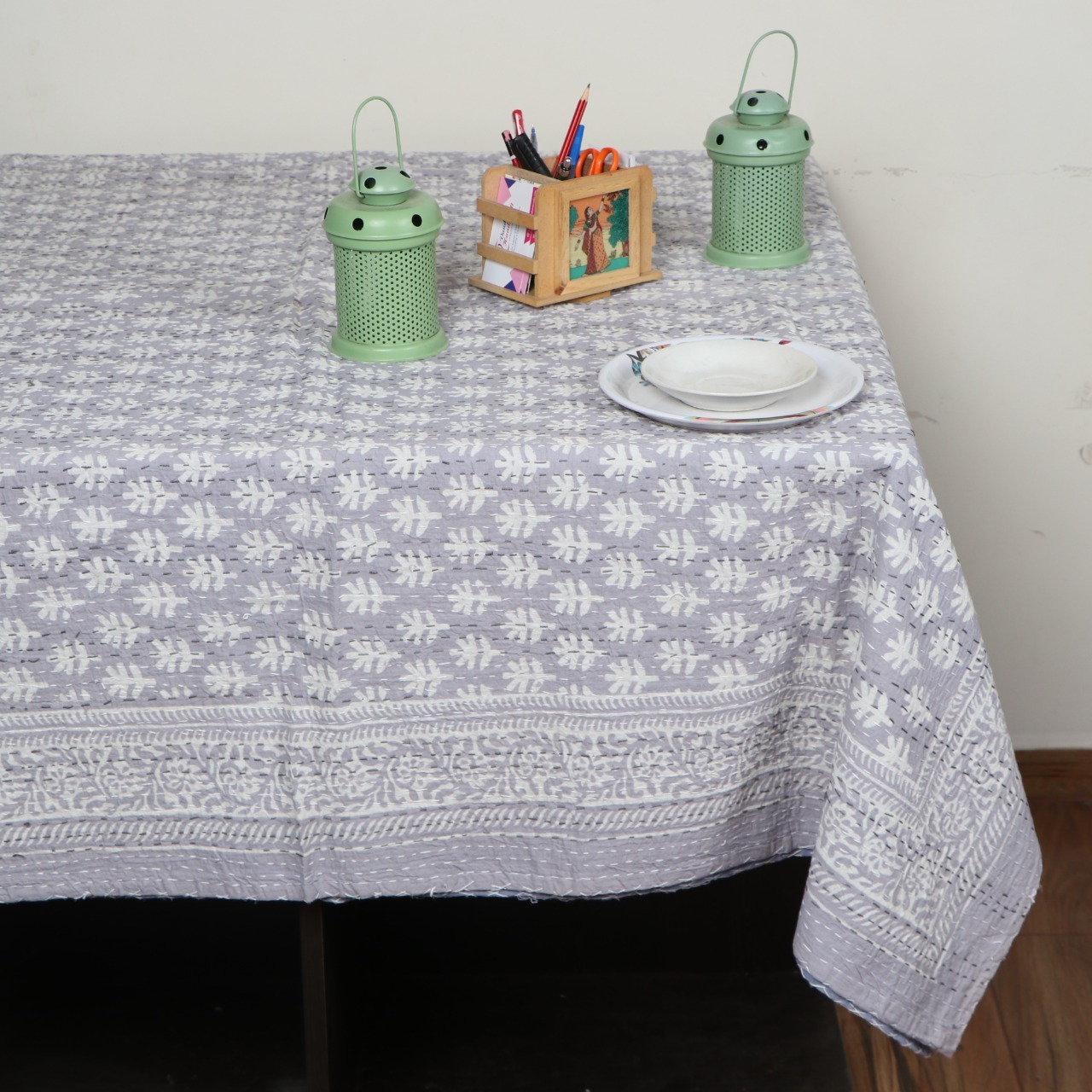 Multi Kantha Block Printed Cotton Table Cover