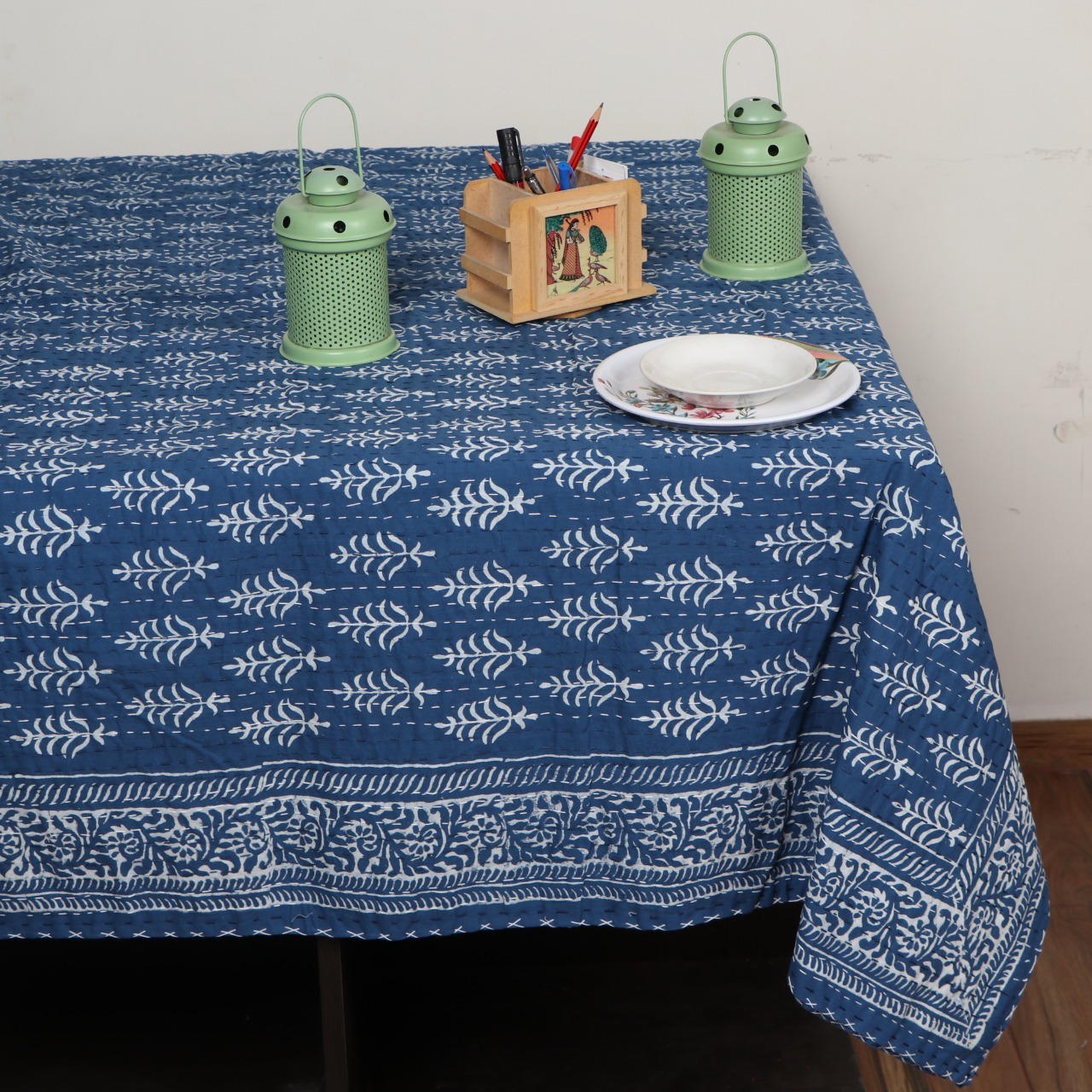 Multi Kantha Block Printed Cotton Table Cover