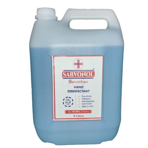 5 Ltr Alcohol Based Hand Sanitizer - Liquid, 500 Ml Size, Blue Color | Contains 80% Alcohol, Kills 99.9% Germs, Non-sticky Formula