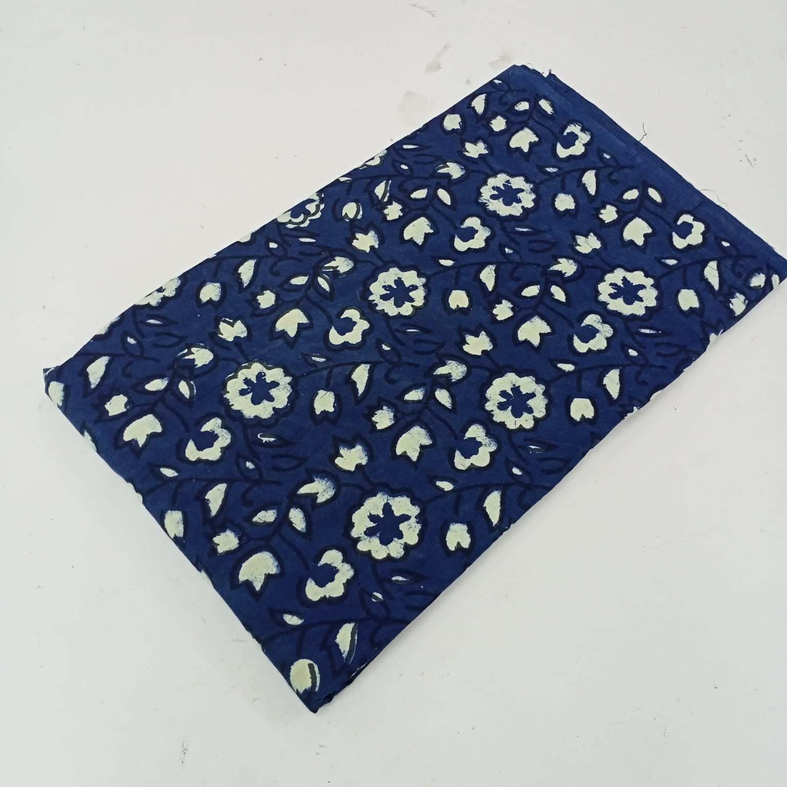 Hand Block Printed Cotton Fabric In Indigo Print - 100% Cotton, 44 Inches Wide, Gsm 80-100 | Washable, Soft Voile For Dress Making