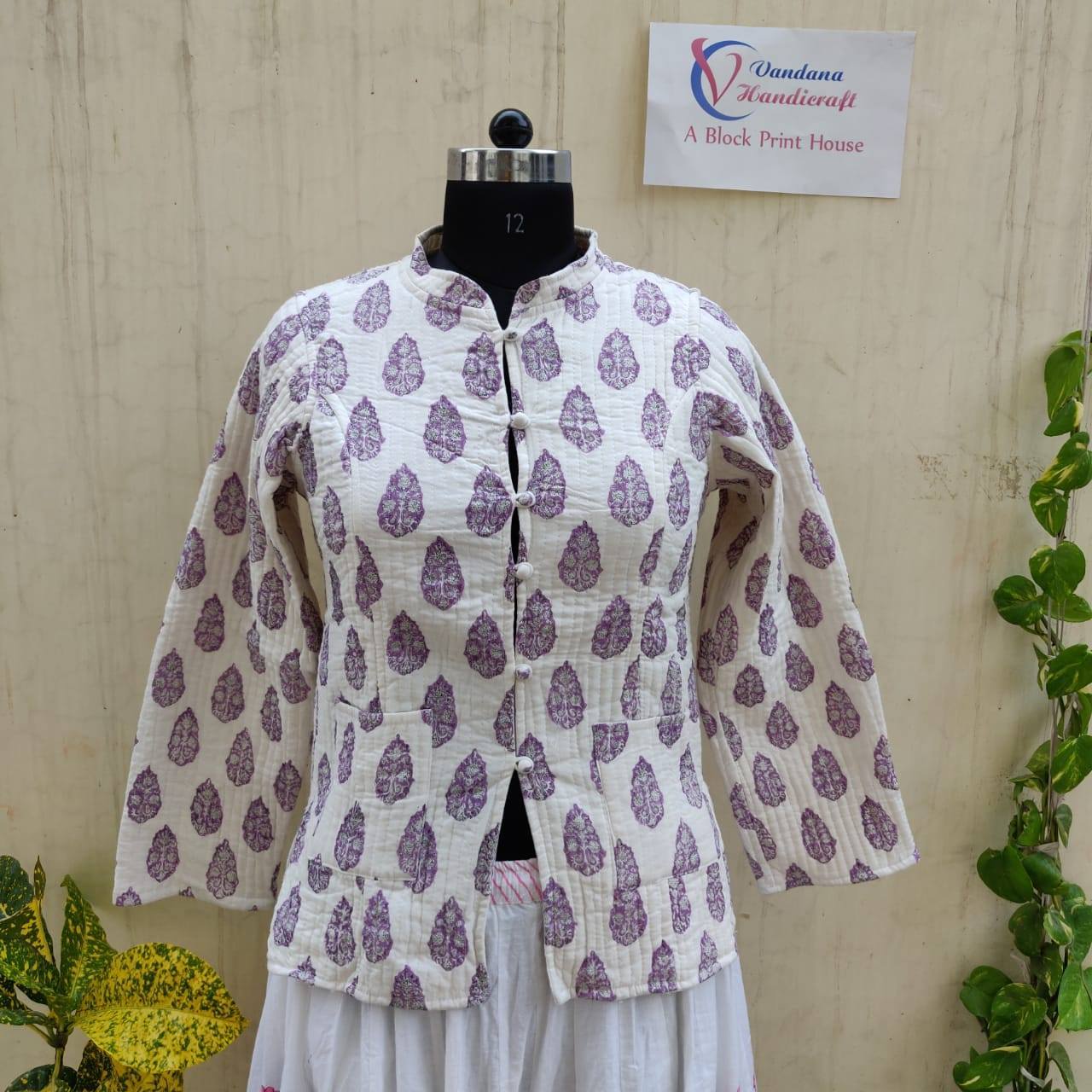 Cotton Quilted Jacket - 30 Inch Length, Multi-color | Hand Block Print, Washable, Ethnic Indian Design, Custom Size Options