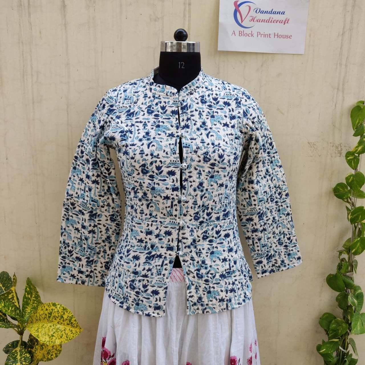 Cotton Quilted Jacket - 30 Inch Length, Multi-color | Hand Block Print, Washable, Ethnic Indian Design, Custom Size Options