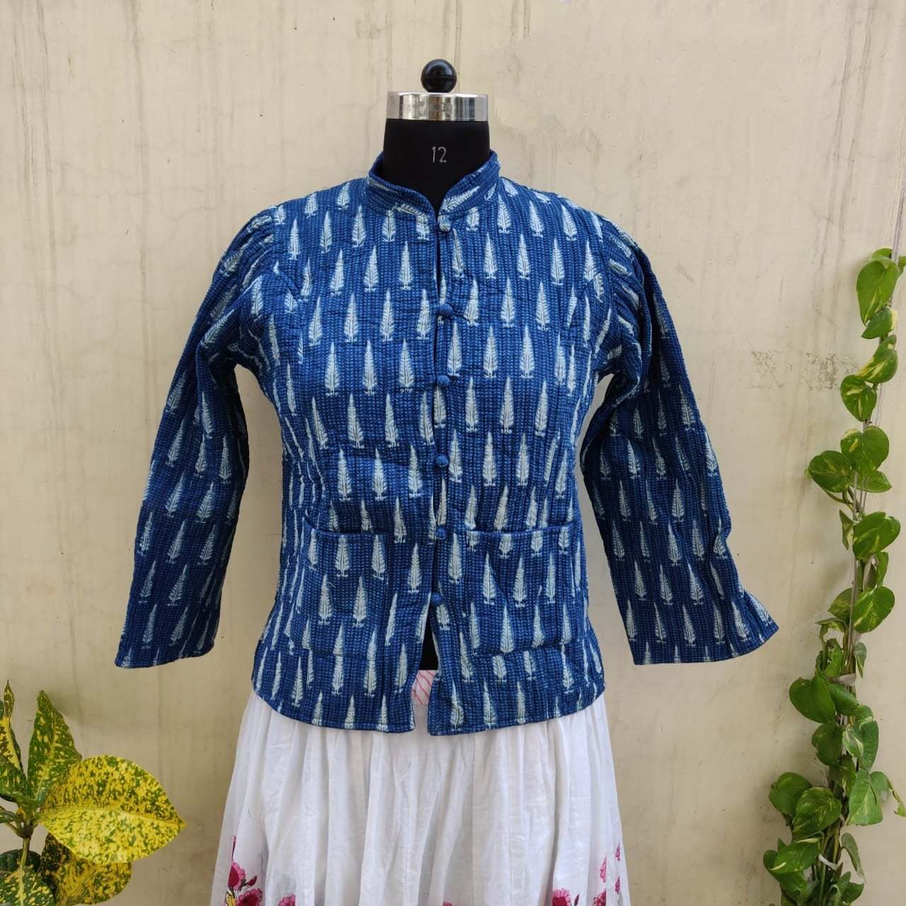 Cotton Quilted Jacket - 30 Inch Length, Multi-color | Hand Block Print, Washable, Ethnic Indian Design, Custom Size Options