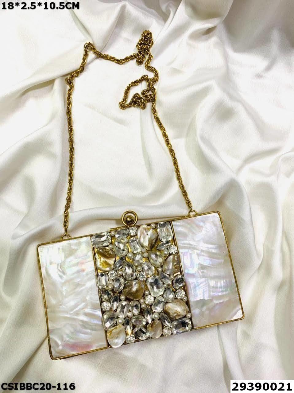 Multi Handcrafted Brass Mother Of Pearl Clutch