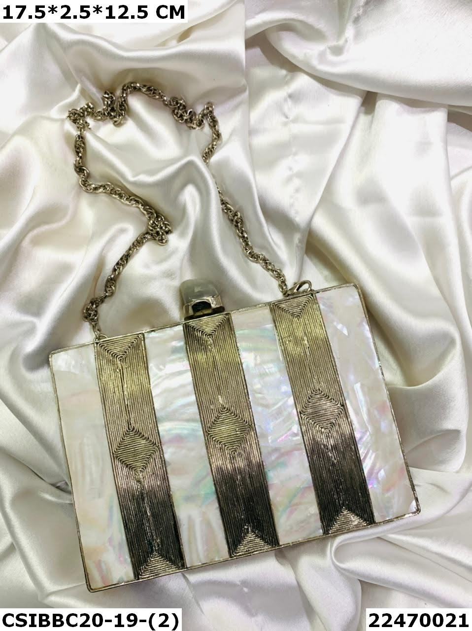 Multi Handcrafted Brass Mother Of Pearl Clutch