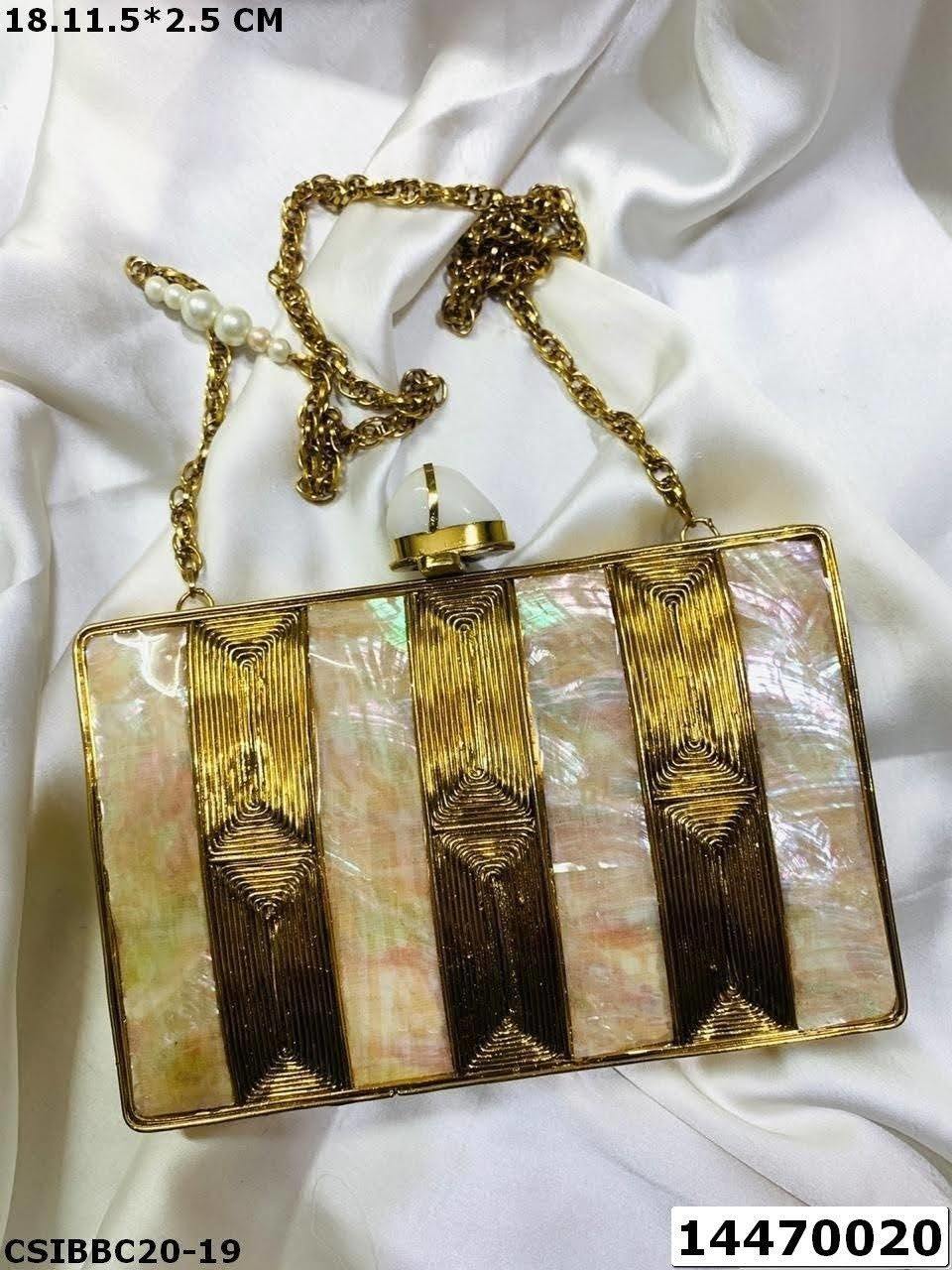 Multi Handcrafted Brass Mother Of Pearl Clutch