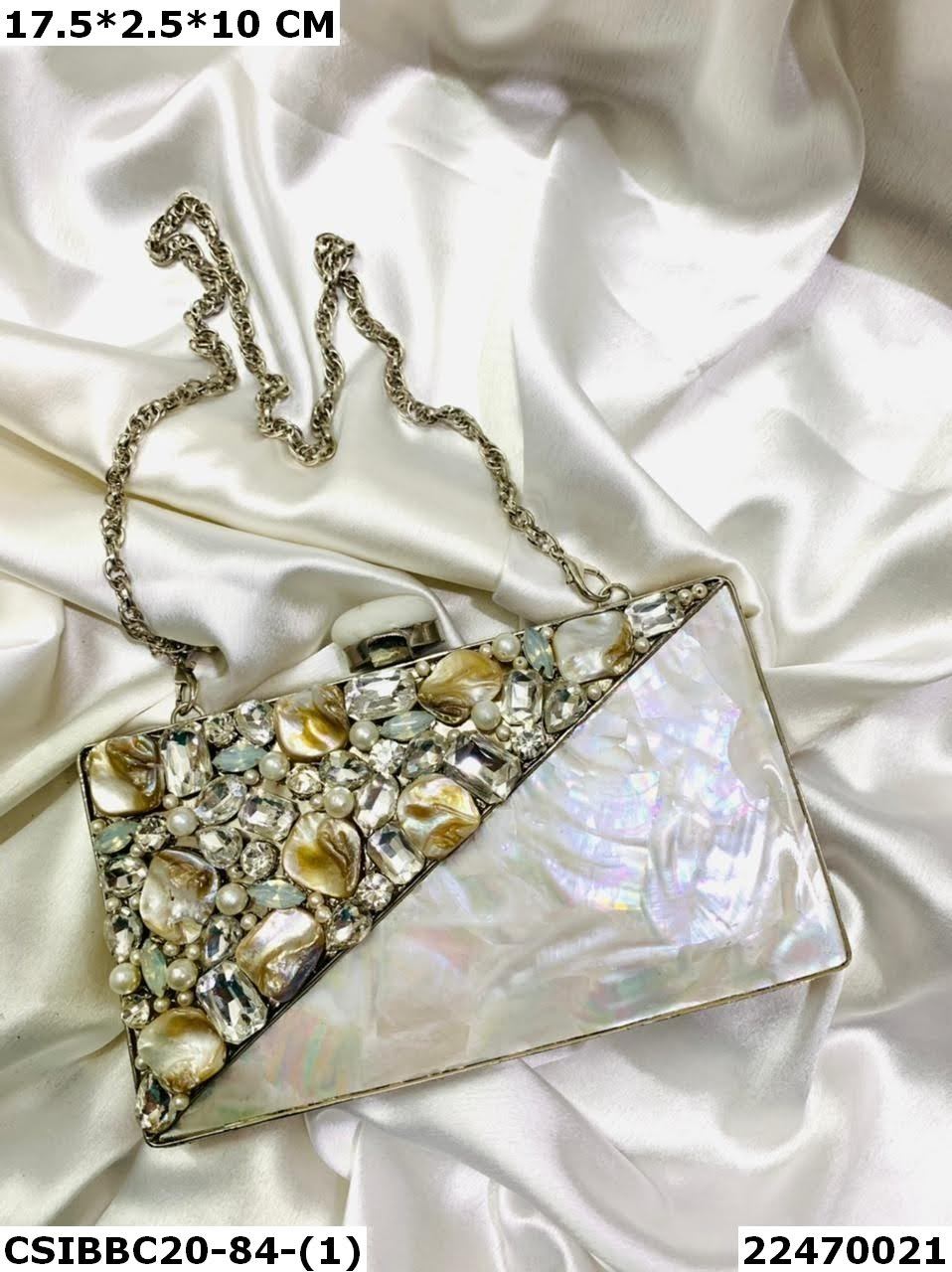 Multi Handcrafted Brass Mother Of Pearl Clutch