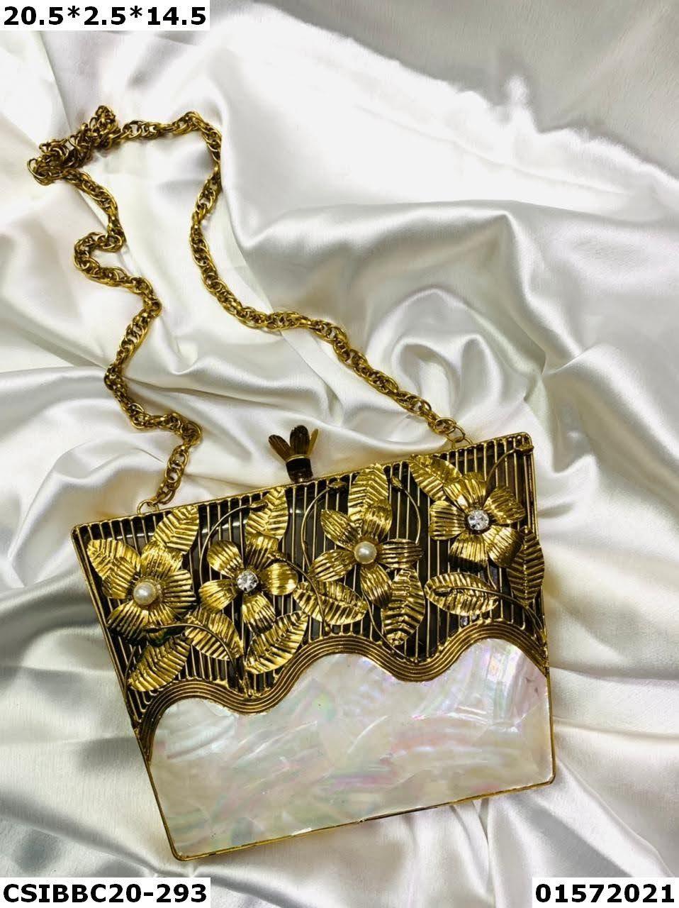 Multi Brass Mother Of Pearl Handmade Clutch
