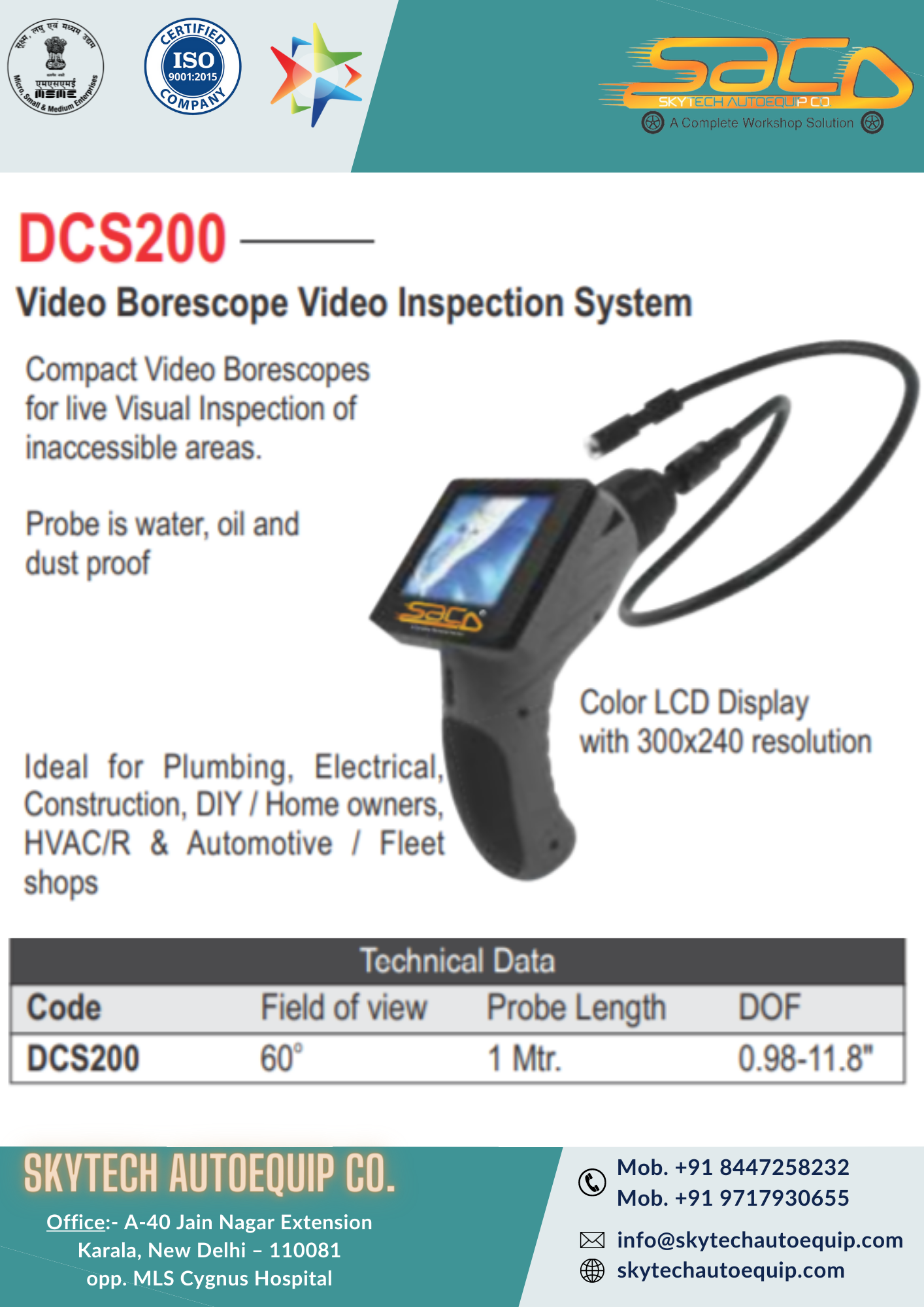 Compact Video Borescope - Water, Oil, Dust Proof, 300x240 Lcd Display | Ideal For Plumbing, Electrical, Hvac/r, Automotive & Diy Inspection