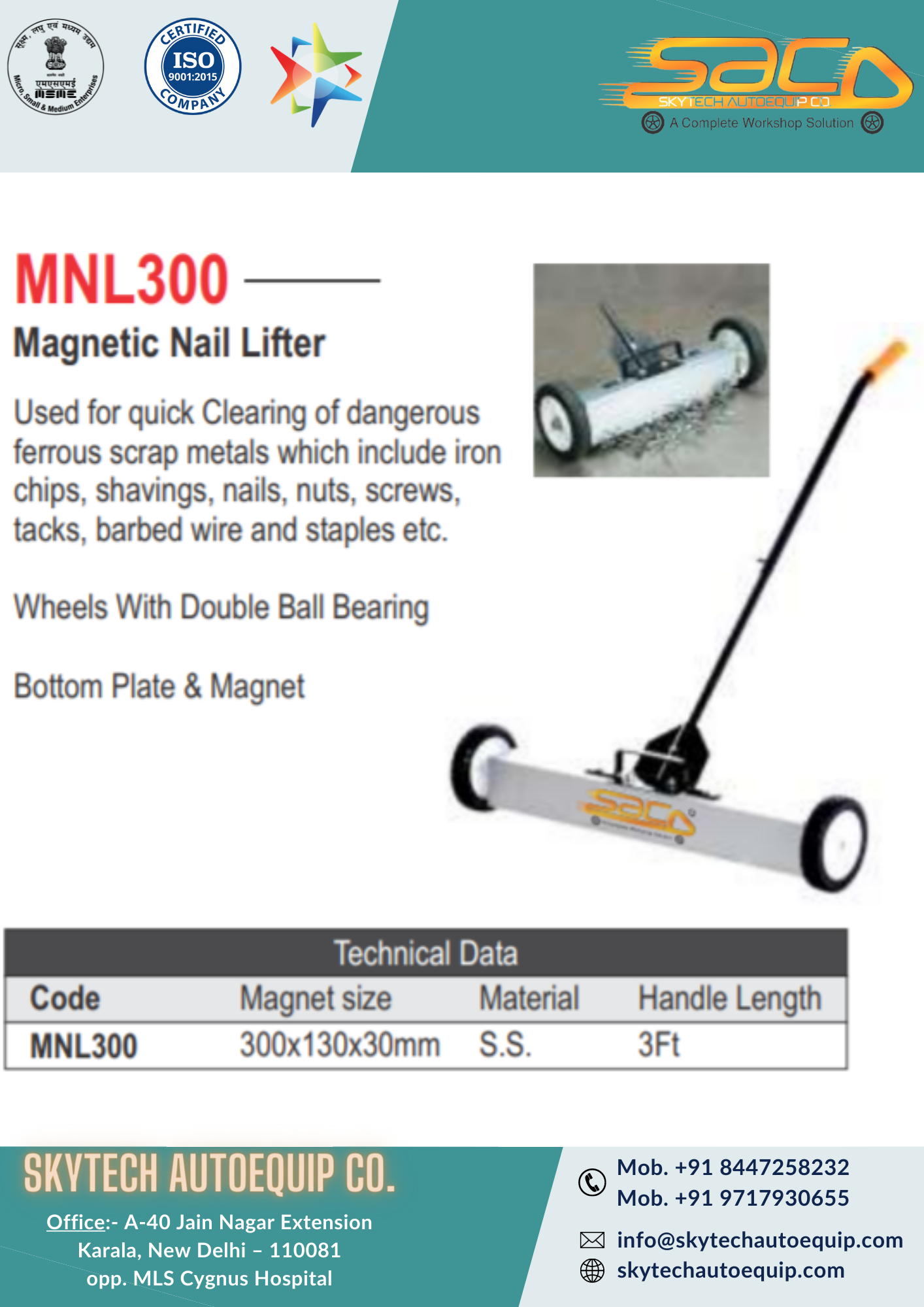 Magnetic Nail Lifter - Magnetic Ferrous Scrap Metal Cleaner | Double Ball Bearing Wheels, 1 Year Warranty, Oe Number: Mnl300
