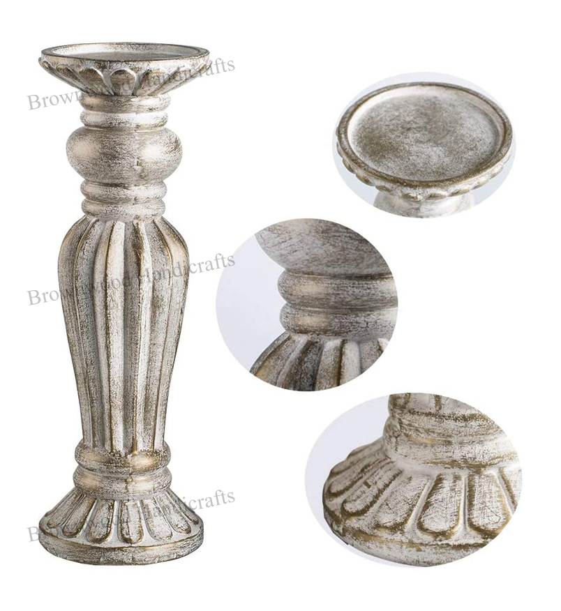 Carving Wooden Candle Holder Set Of 3