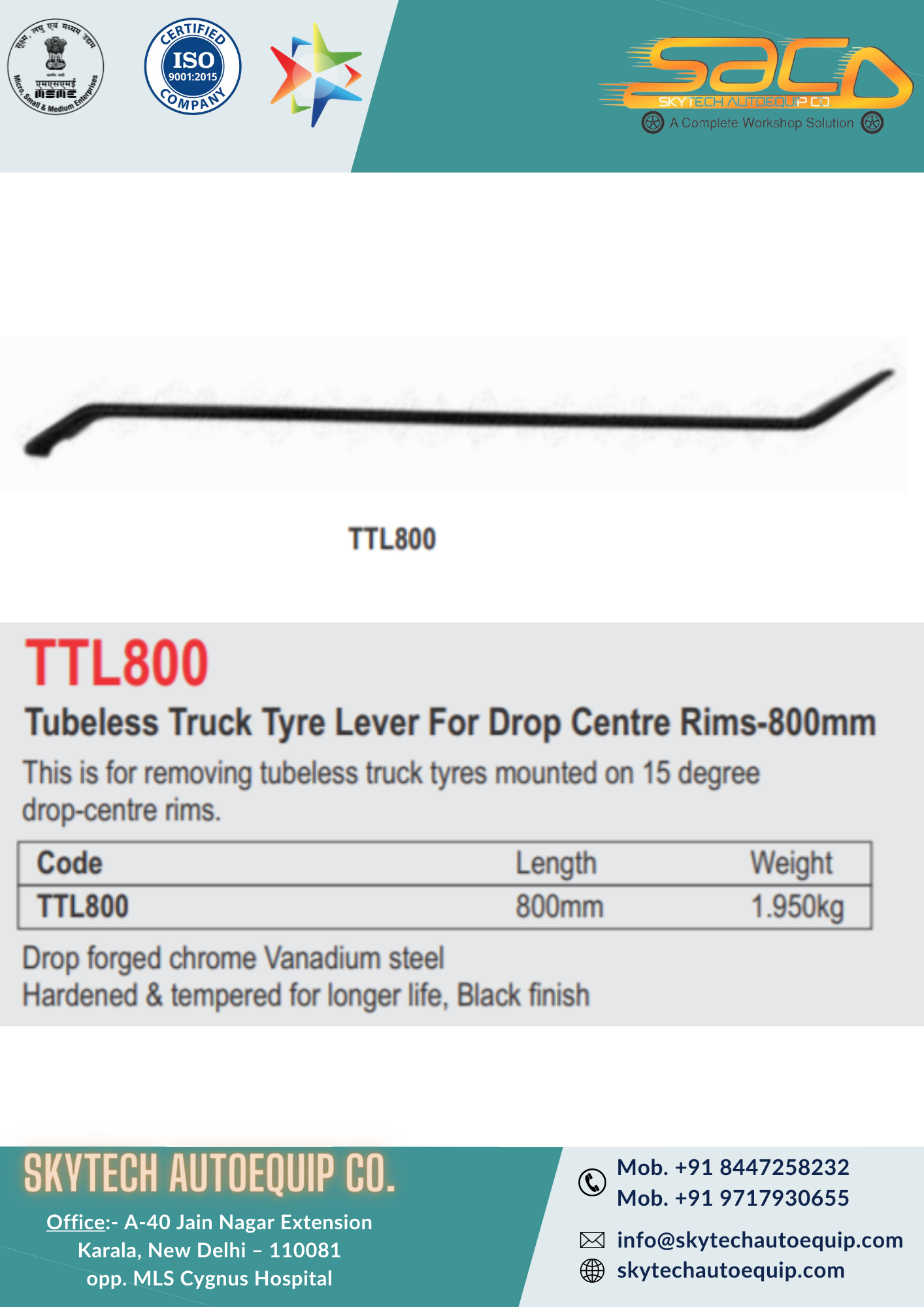 Car Bumper Tubeless Truck Tyre Lever For Drop Centre Rims-800mm