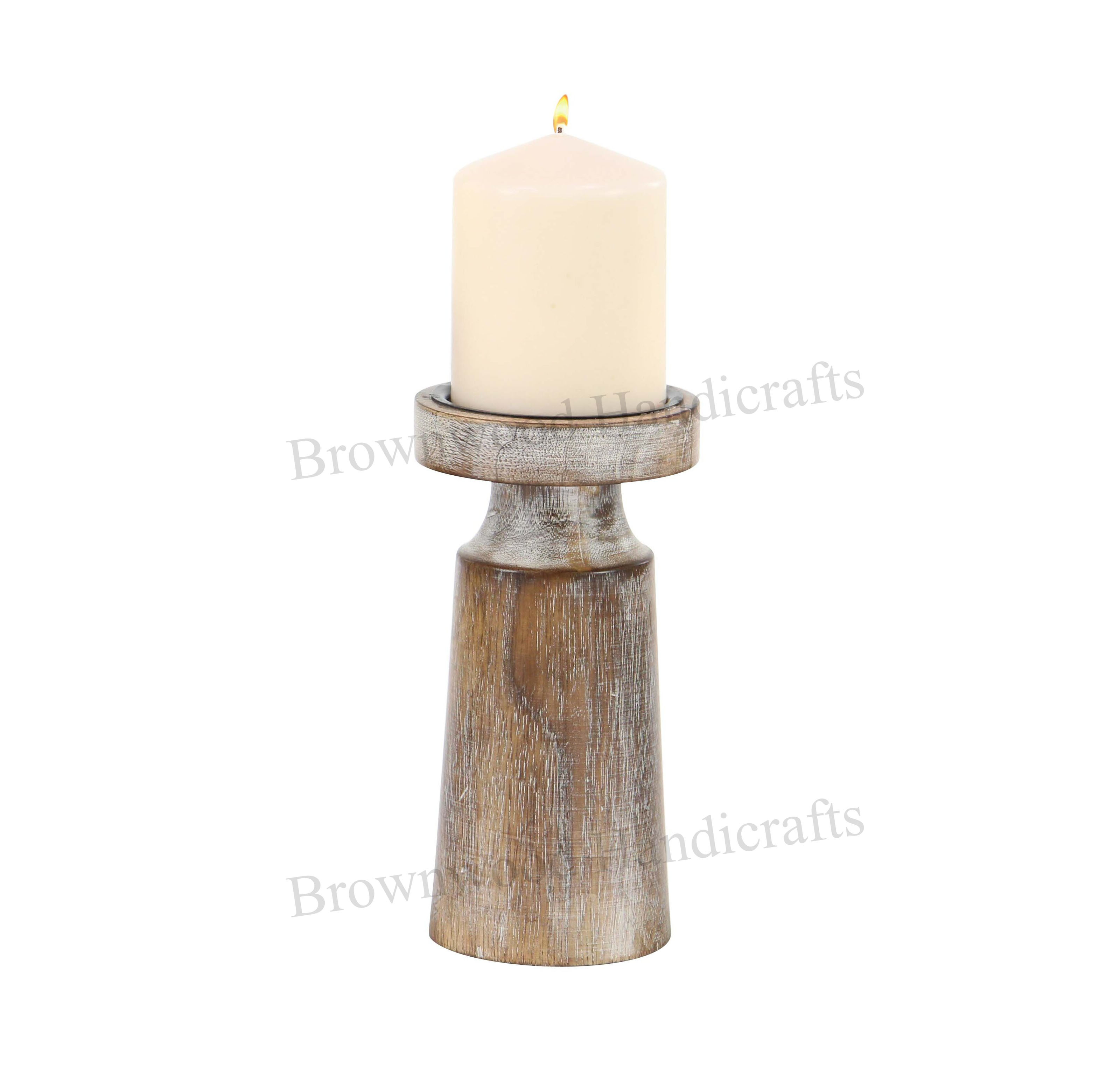 Carving Wooden Candle Holder Set Of 3