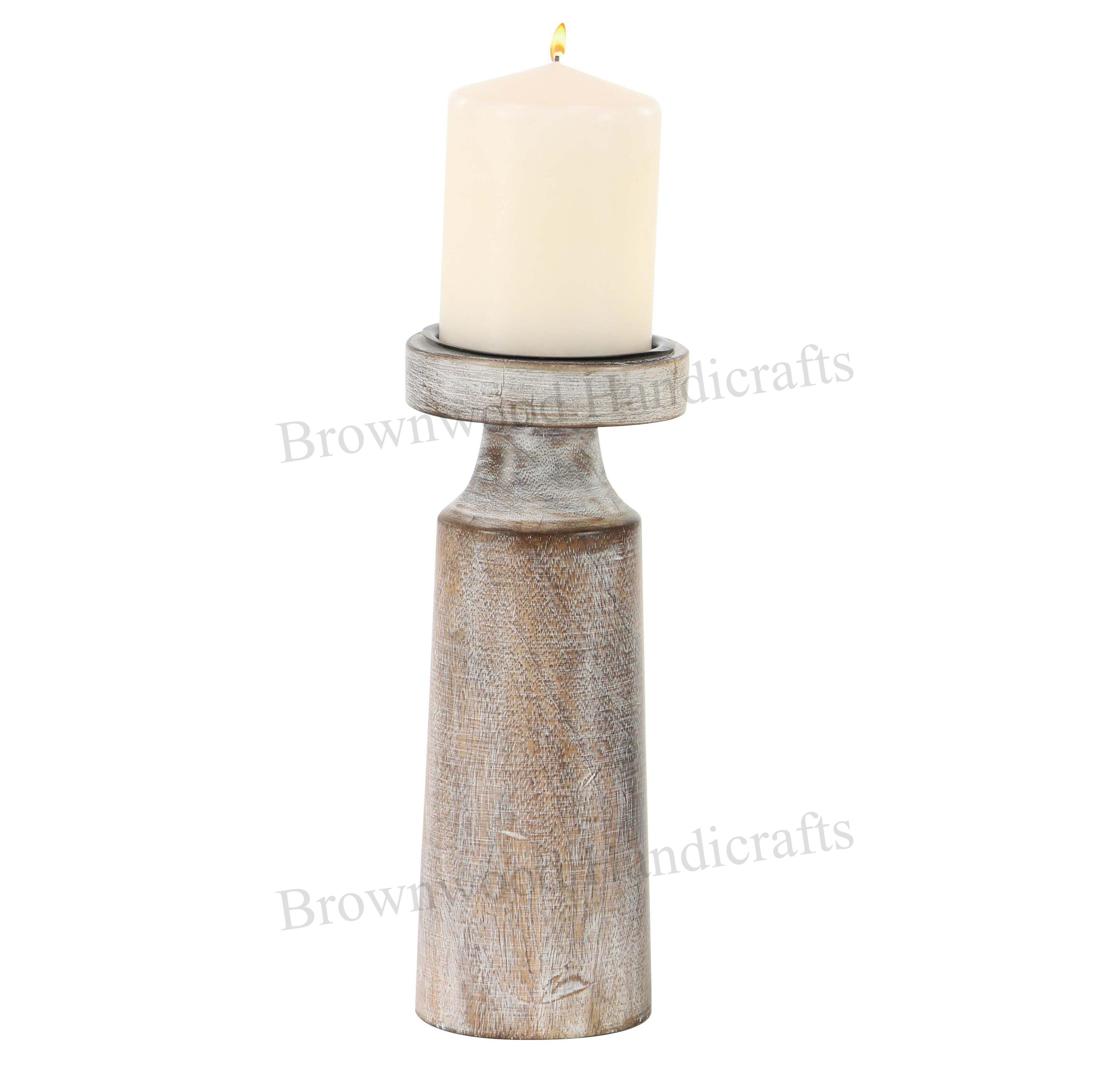 Carving Wooden Candle Holder Set Of 3