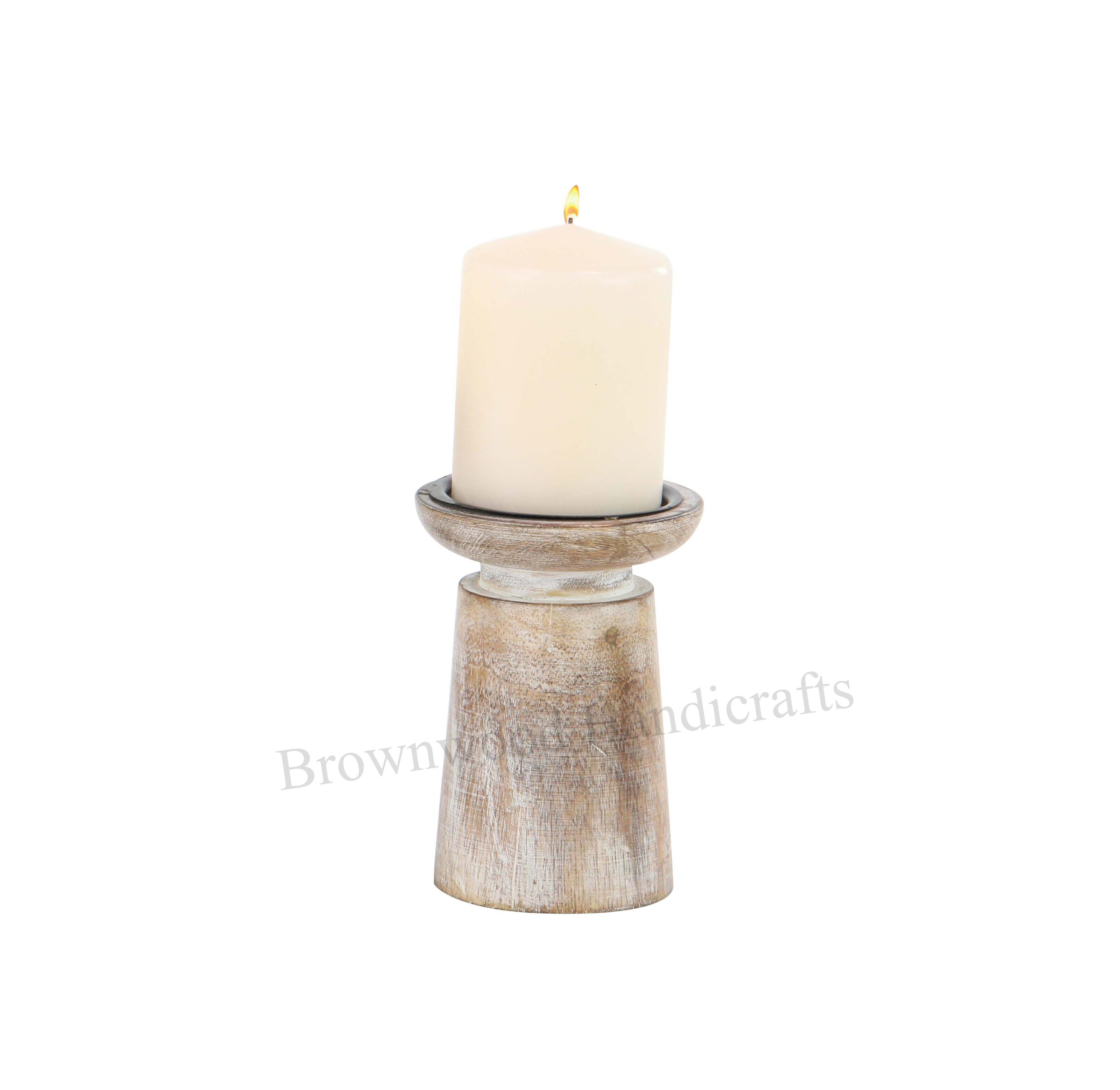 Carving Wooden Candle Holder Set Of 3