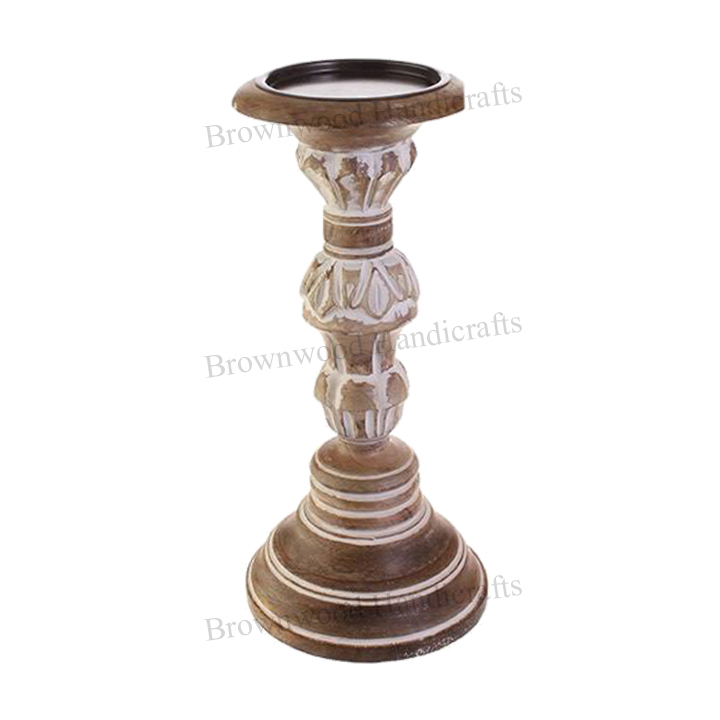 Wooden Candle Holder Set Of 3 - Burnt White Antique Hand-carved Wooden Design Ideal For Home Decoration And Gifts