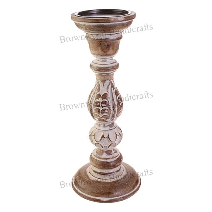 Wooden Candle Holder Set Of 3 - Burnt White Antique Hand-carved Wooden Design Ideal For Home Decoration And Gifts