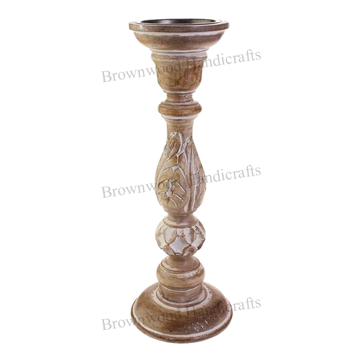 Wooden Candle Holder Set Of 3 - Burnt White Antique Hand-carved Wooden Design Ideal For Home Decoration And Gifts