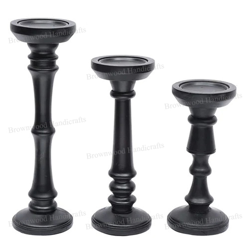 लकड़ी का मोमबत्ती होल्डर 3 का सेट