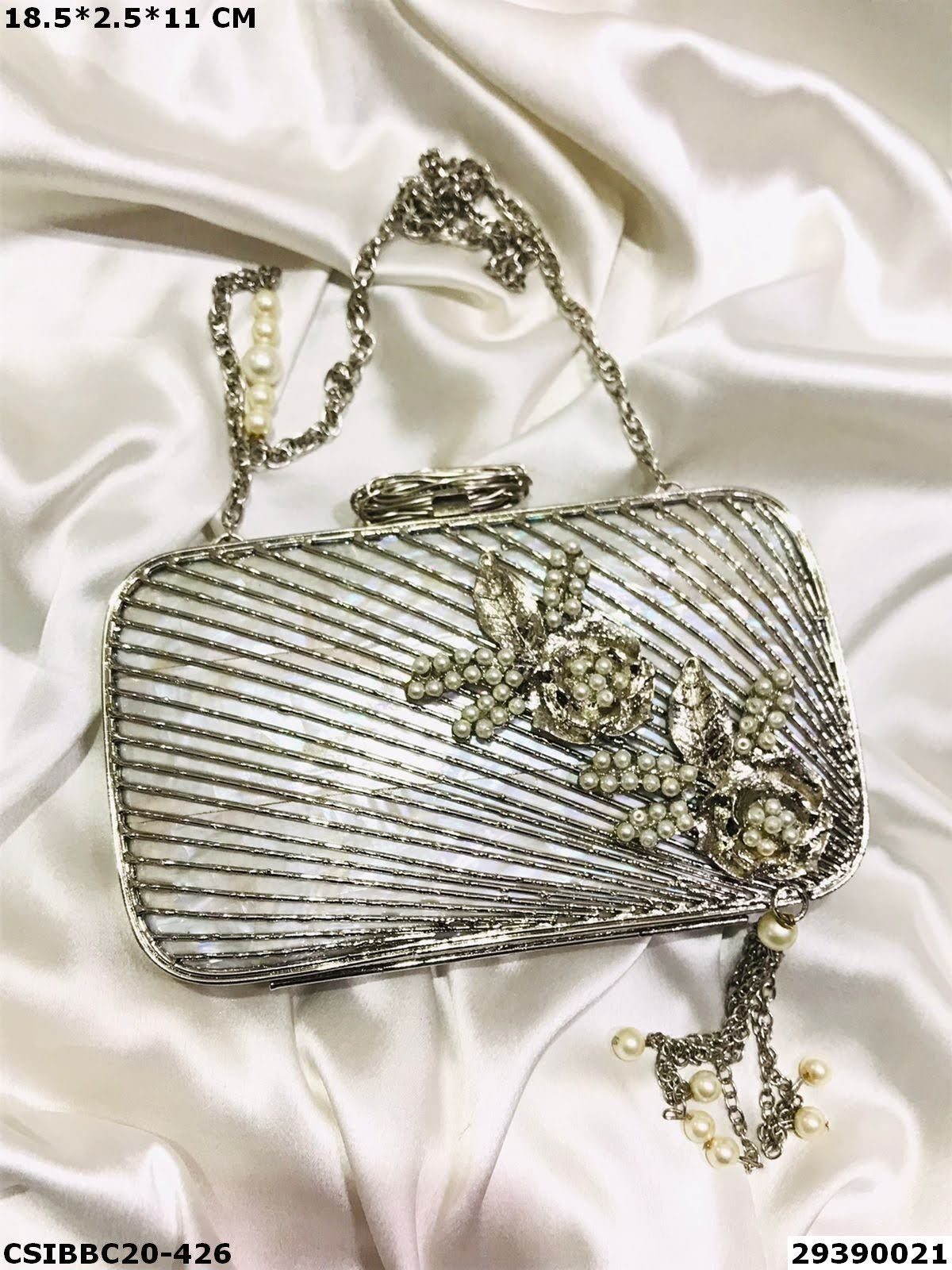 Multi Handcrafted Designer Brass Mother Of Pearl Clutch Bag