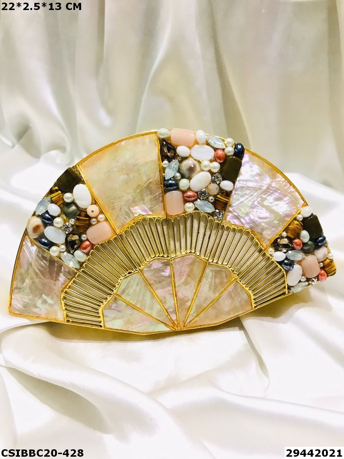 Multi Handcrafted Designer Brass Mother Of Pearl Clutch Bag