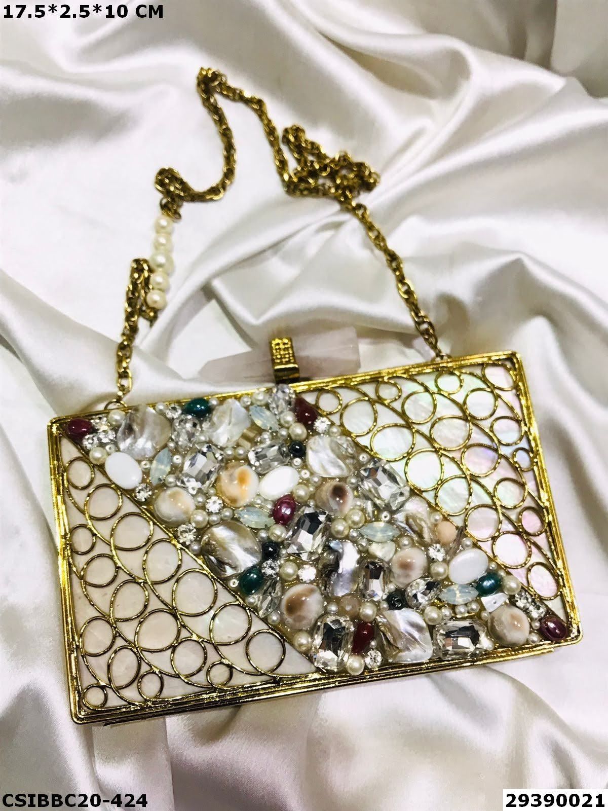 Multi Handcrafted Designer Brass Mother Of Pearl Clutch Bag
