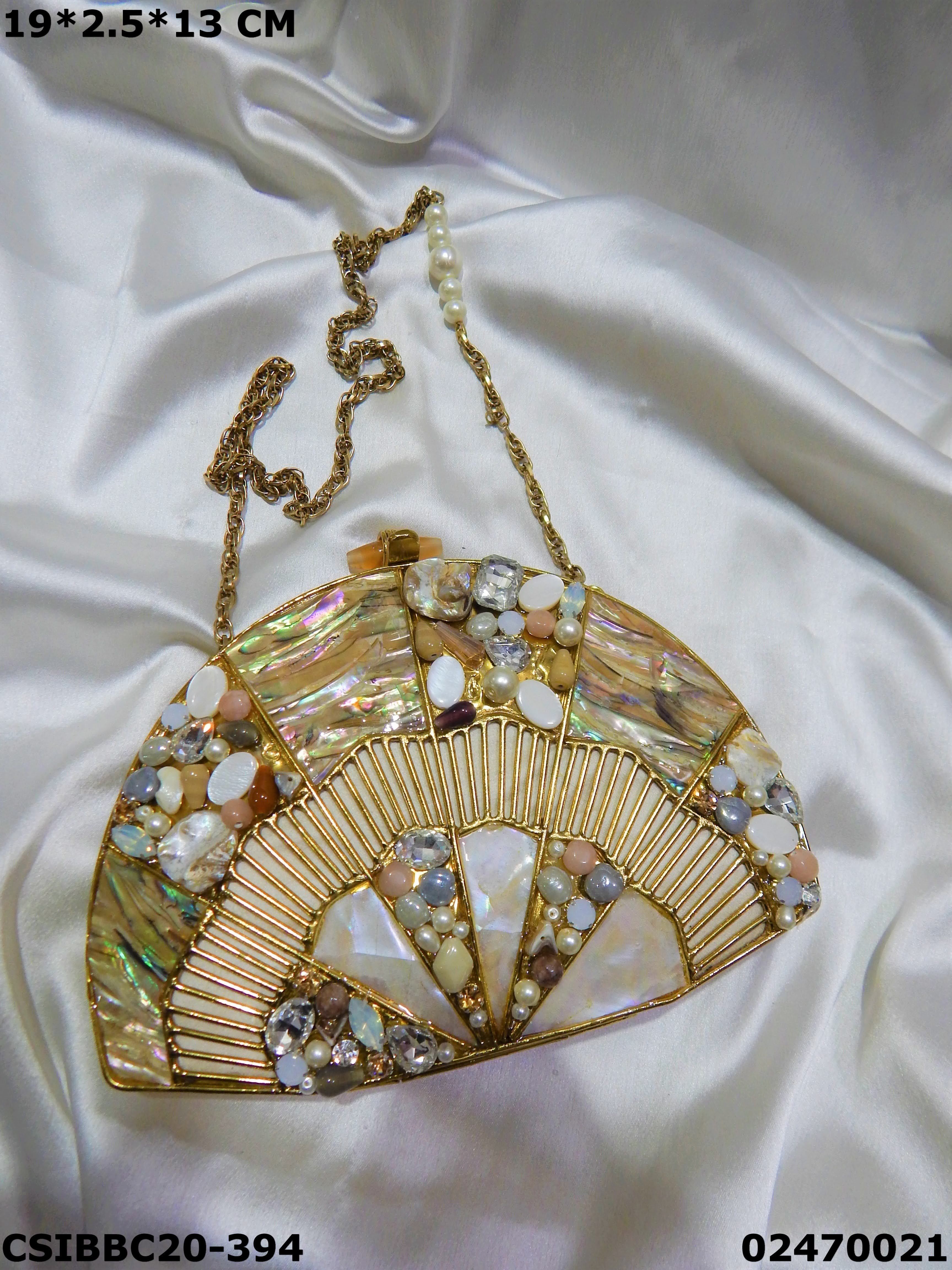 Multi Mother Of Pearl Bridal Brass Clutch Bag