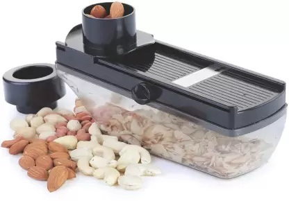 Multipurpose Vegetable Slicer - Food Grade Stainless Steel Blade, 15 X 15 X 10 Cm, Black - Adjustable Thickness, Safety Holder With Slider, Easy To Clean, Ideal For Dry Fruits And Soft Vegetables