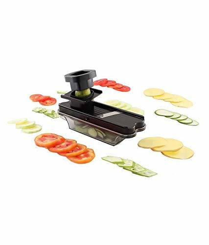 Multipurpose Vegetable Slicer - Food Grade Stainless Steel Blade, 15 X 15 X 10 Cm, Black - Adjustable Thickness, Safety Holder With Slider, Easy To Clean, Ideal For Dry Fruits And Soft Vegetables