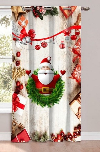 Cotton Curtains - 52" x 84" Size, Red Color | Thermal Style, Christmas Pattern