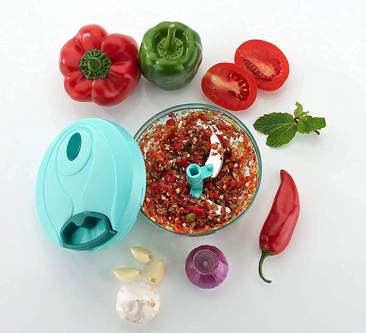Plastic Handy Chopper - Unbreakable Abs Plastic, 13x9.8x13 Cm, Green | Eco-friendly Manual Operation, Sturdy Stainless Steel 3-blade Design, Easy To Clean