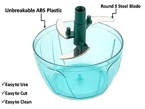 Plastic Handy Chopper - Unbreakable Abs Plastic, 13x9.8x13 Cm, Green | Eco-friendly Manual Operation, Sturdy Stainless Steel 3-blade Design, Easy To Clean