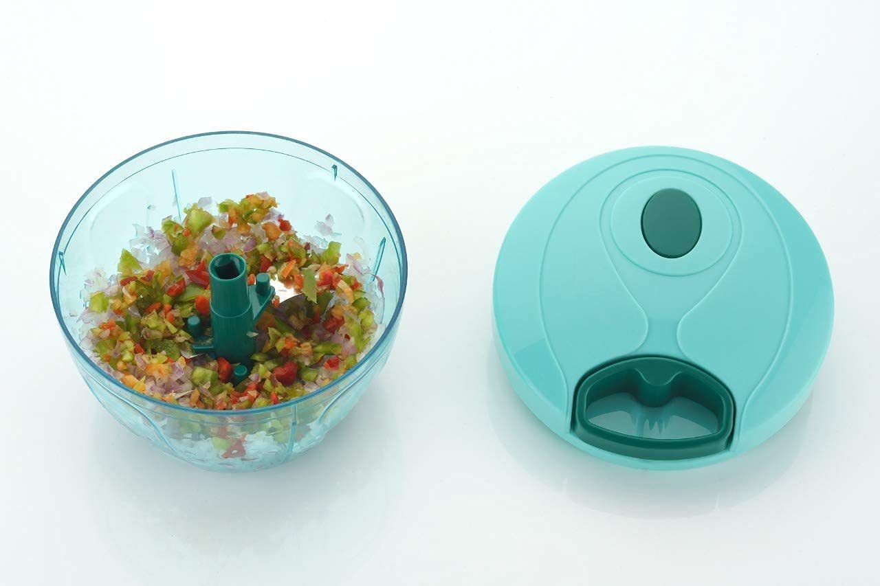 Plastic Handy Chopper - Unbreakable Abs Plastic, 13x9.8x13 Cm, Green | Eco-friendly Manual Operation, Sturdy Stainless Steel 3-blade Design, Easy To Clean