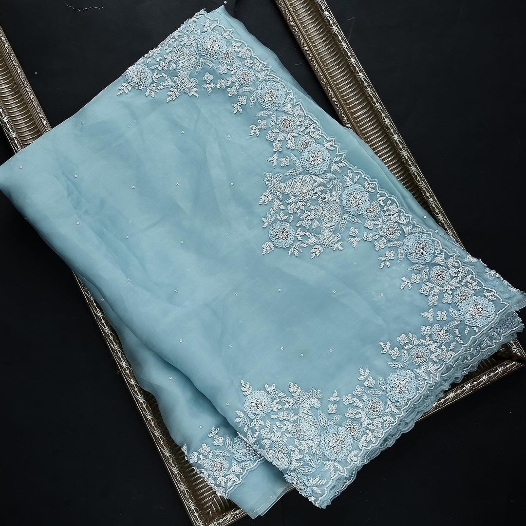 Ocean Blue Party Wear Silk Saree