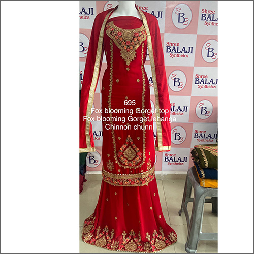 चिनोन चुन्नी के साथ फॉक्स ब्लूमिंग जॉर्जेट फैंसी टॉप लहंगा एप्लीकेशन: महिलाओं के लिए सामग्री