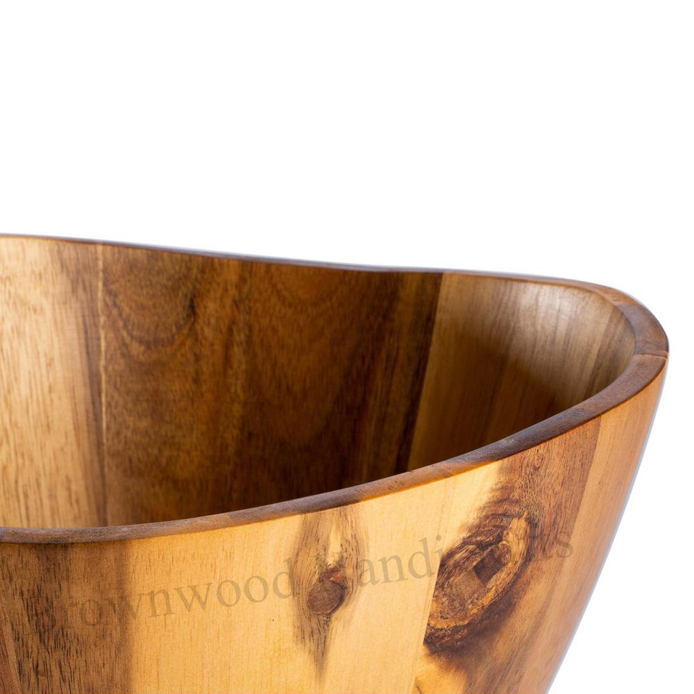Handmade Wooden Serving Bowl - 10 X 10 X 6 Inch Natural Acacia Wood, Polished Finish, Carved Antique Style, Ideal For Gifts And Home Decoration
