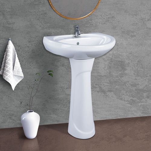 Pedestal Sink - Zirconium & Silicate, L 400 X W 550 X H 820 Mm | Durable, Elegant, Eco-friendly, Bacteria-free Design