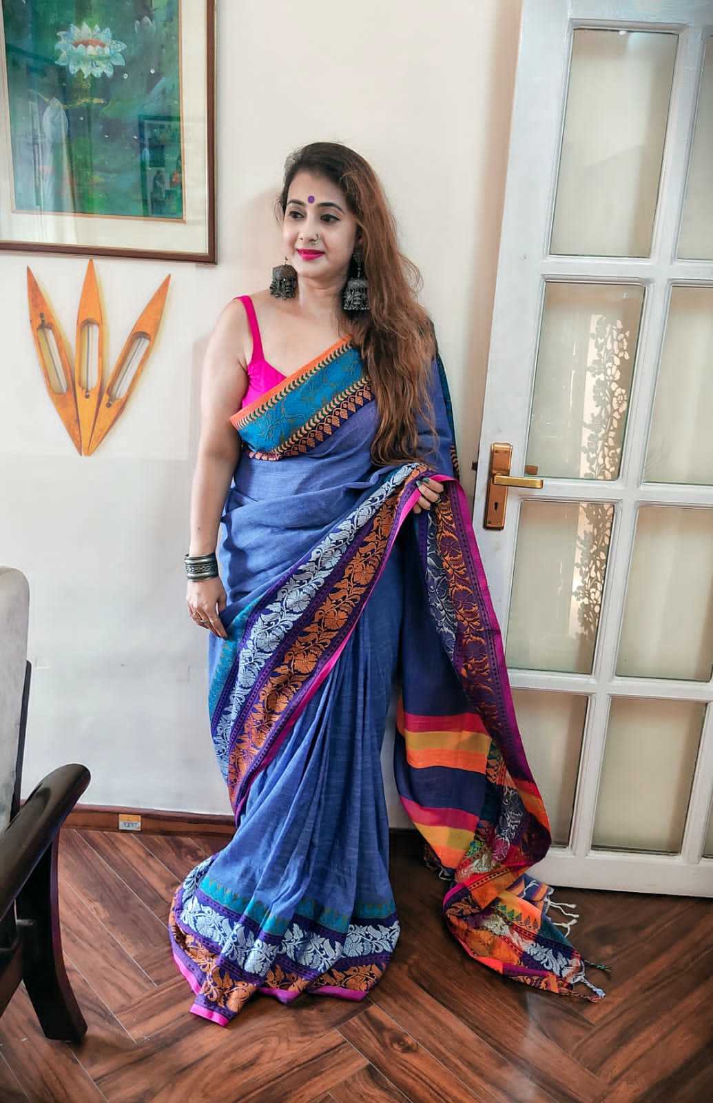 Pure Cotton Handloom Sarees - 6.5 Meters Length With Blouse Piece, Yellow Woven Pattern Ideal For Parties