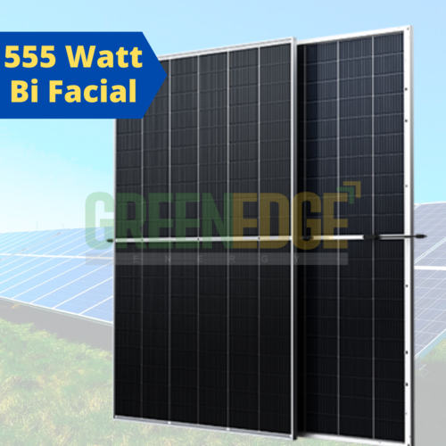 555 Watt Bi Facial Mono PERC Half Cut Solar Panel - 1500 V DC, 110 Cells, 23.40% Efficiency, 5400 Pa Load, 25 Year Warranty, 29 kg Weight