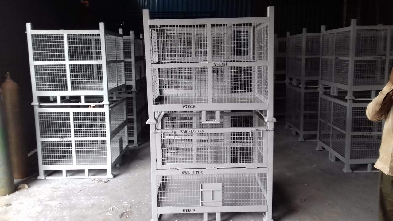 Heavy Duty Pallet Cage - Steel Material, Powder Coated Finish | 4-sided Design, Solid Base, Premium Quality Transport Solution