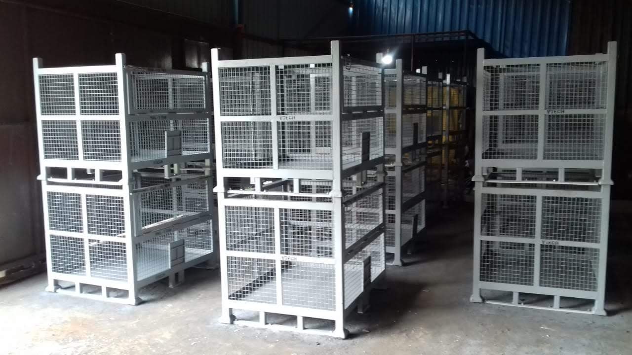 Heavy Duty Pallet Cage - Steel Material, Powder Coated Finish | 4-sided Design, Solid Base, Premium Quality Transport Solution