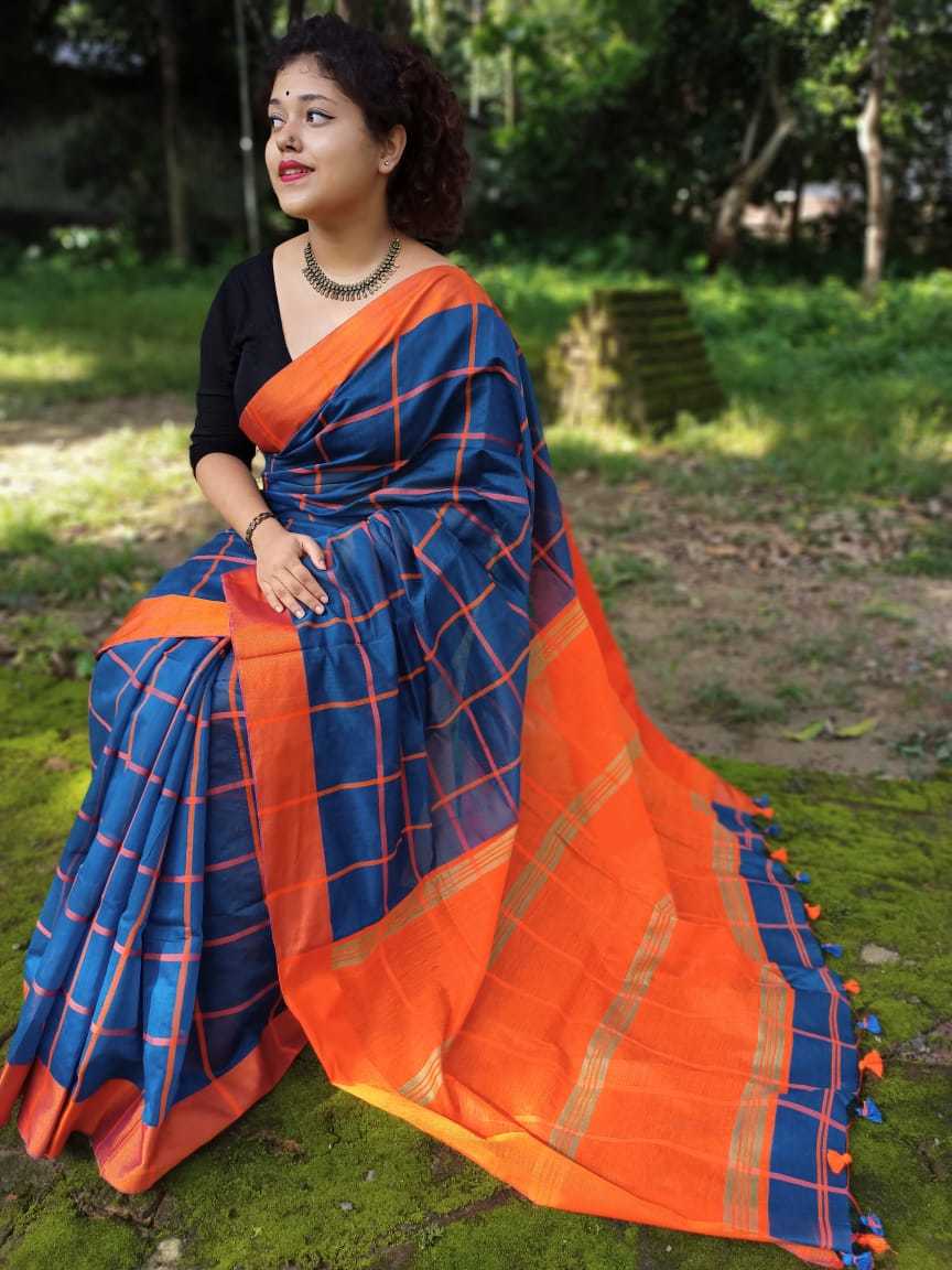 Black Velvet Border Check Saree