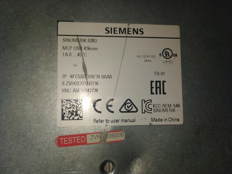 Siemens 6fc5303-0af34-0aa0 Keypad