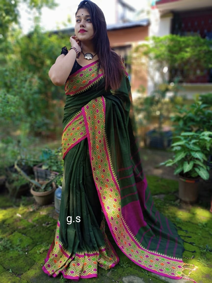 Cotton Saree - Premium Quality Pure Cotton, 6.5 Meters Length, Black Color | Handloom Weaving, Perfect Party Wear, Includes Blouse Piece