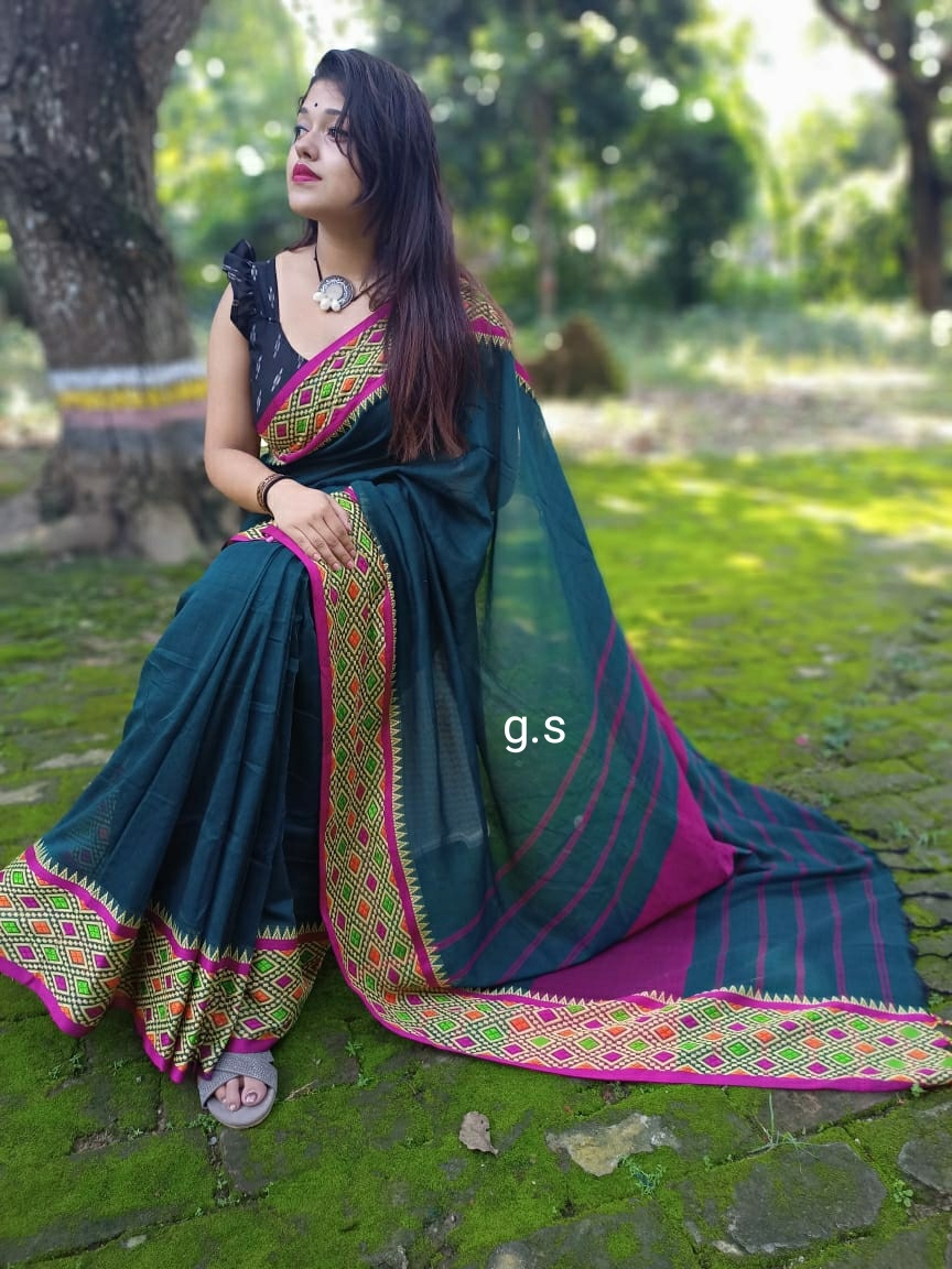 Cotton Saree - Premium Quality Pure Cotton, 6.5 Meters Length, Black Color | Handloom Weaving, Perfect Party Wear, Includes Blouse Piece