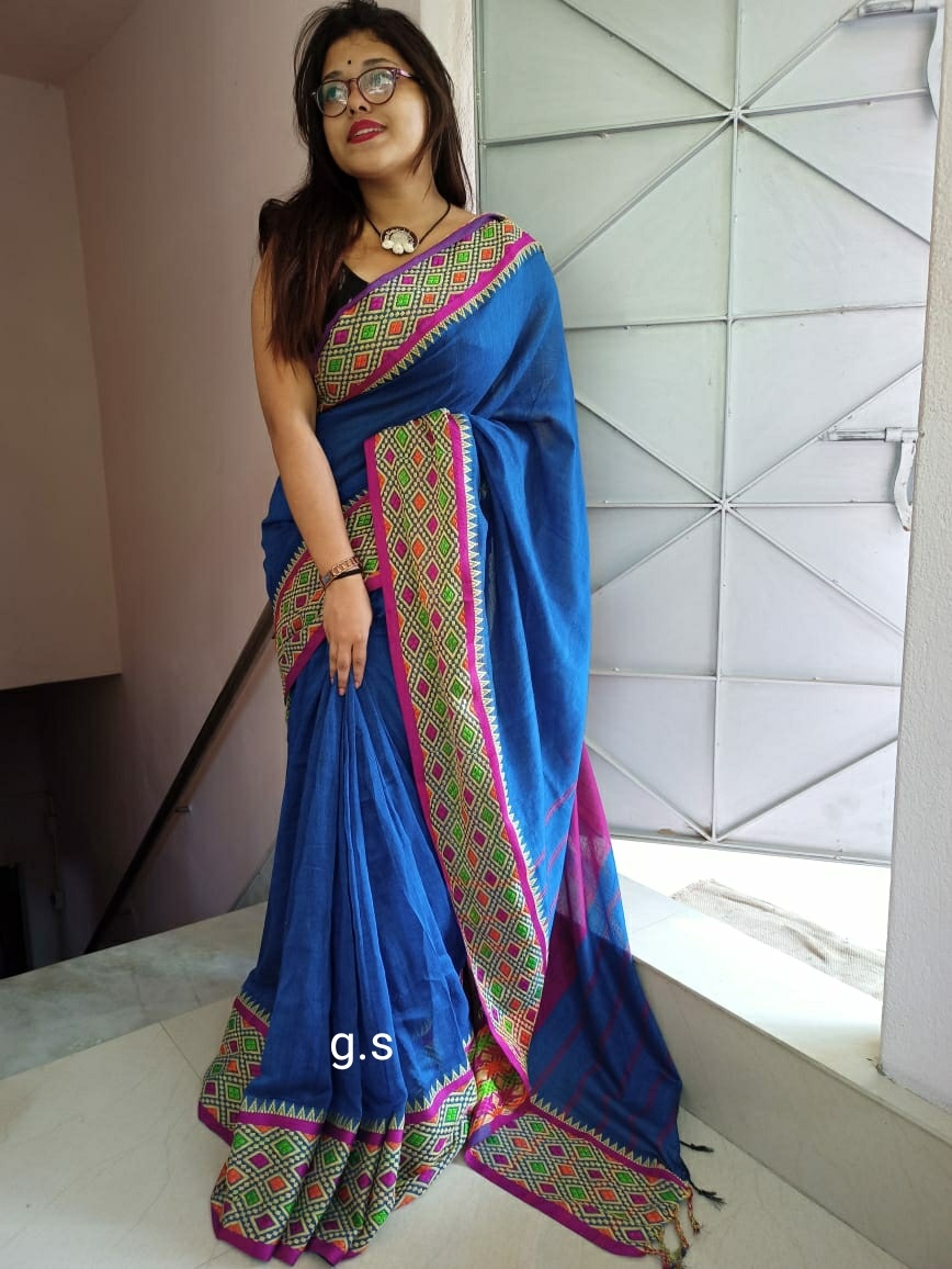 Cotton Saree - Premium Quality Pure Cotton, 6.5 Meters Length, Black Color | Handloom Weaving, Perfect Party Wear, Includes Blouse Piece