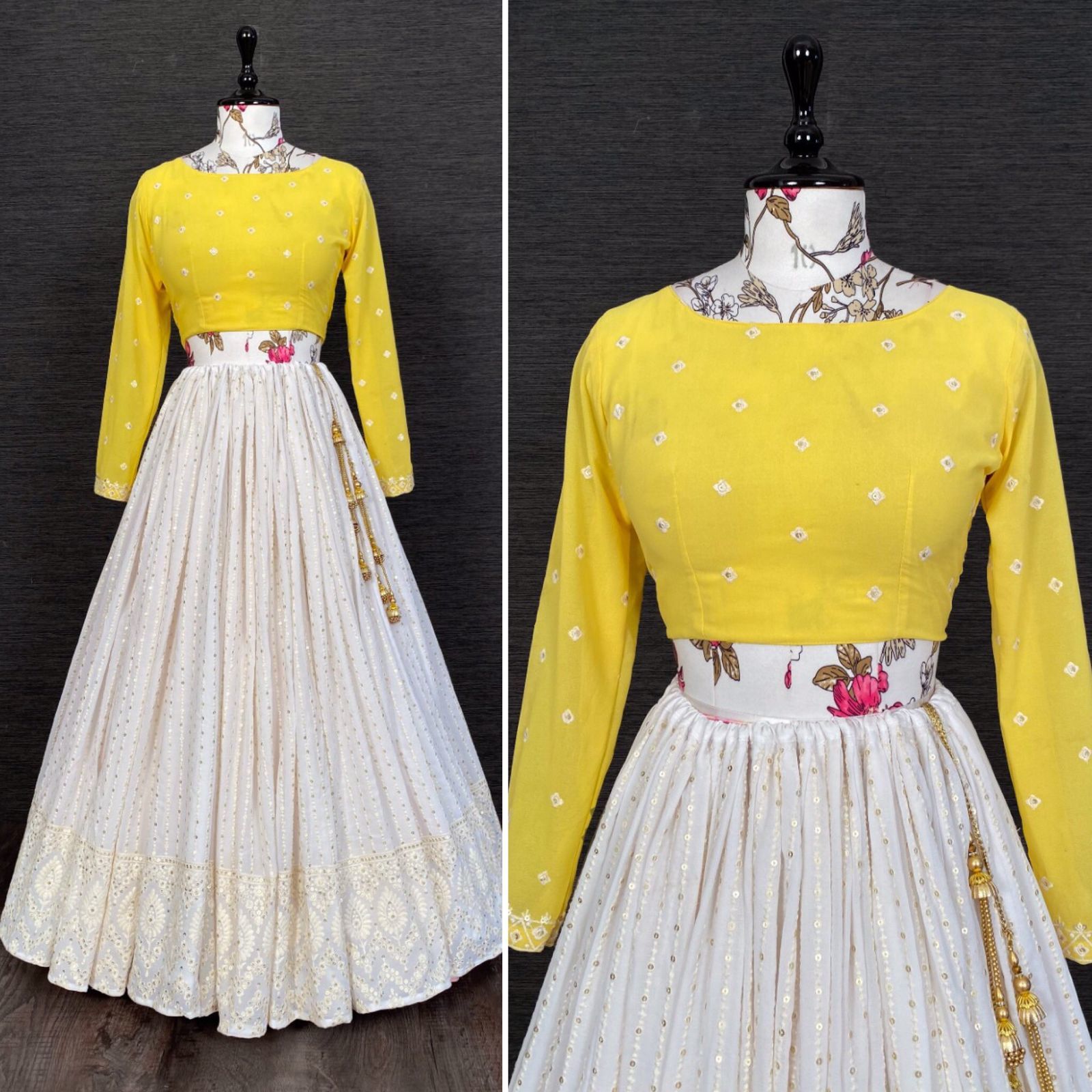 Yellow & White Traditional Wear Lehenga Choli