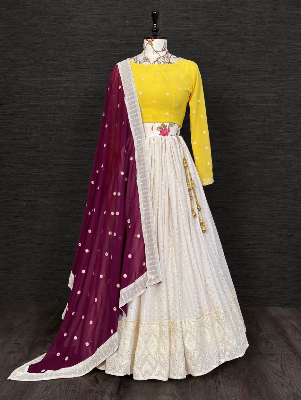 Yellow & White Traditional Wear Lehenga Choli