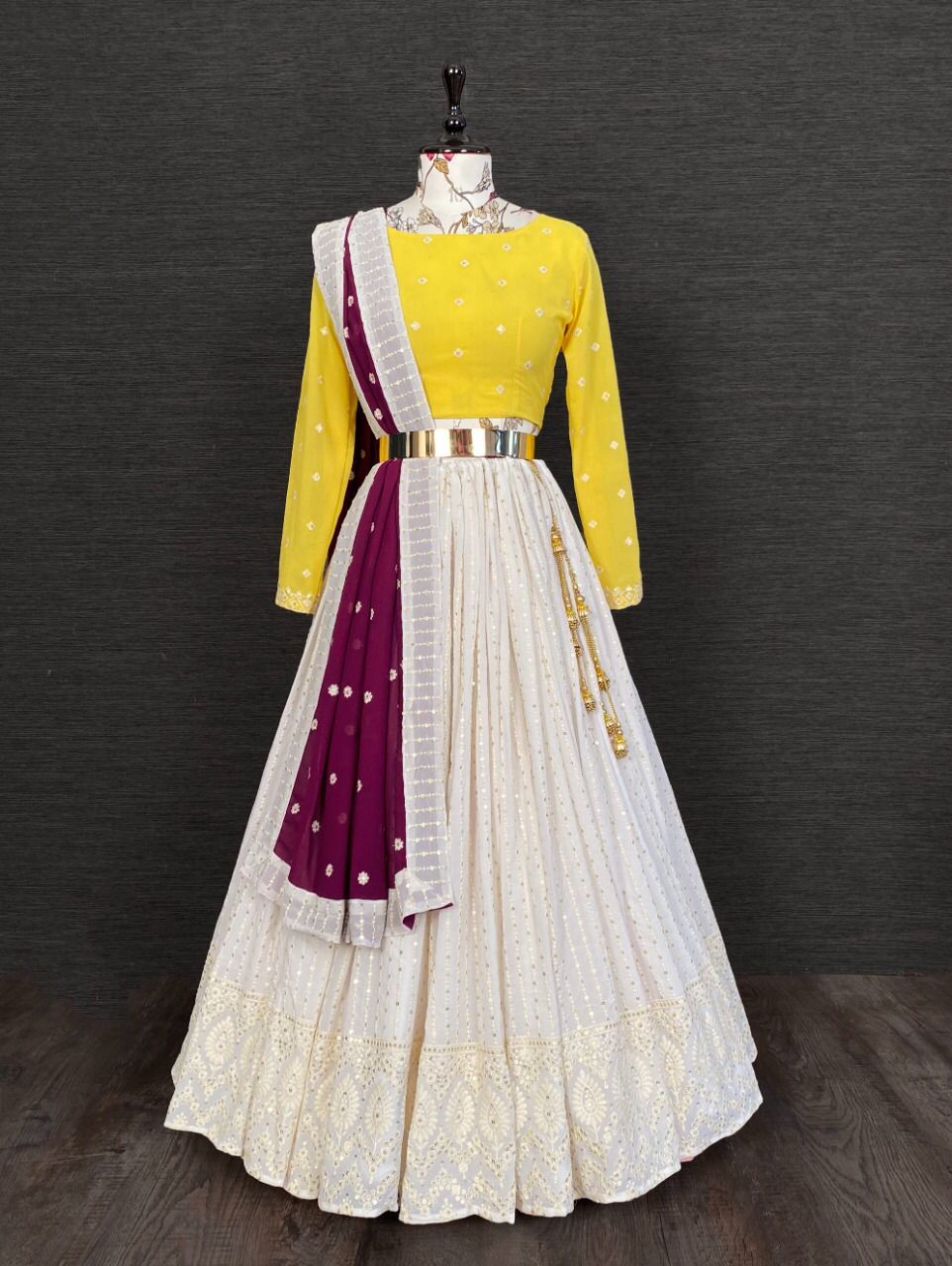 Yellow & White Traditional Wear Lehenga Choli